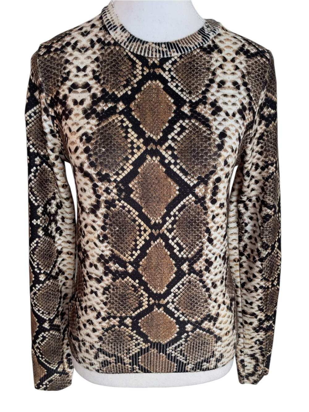 Zara Snake-Print Crew Neck Sweater in Brown, Black and Cream Size Small NWT